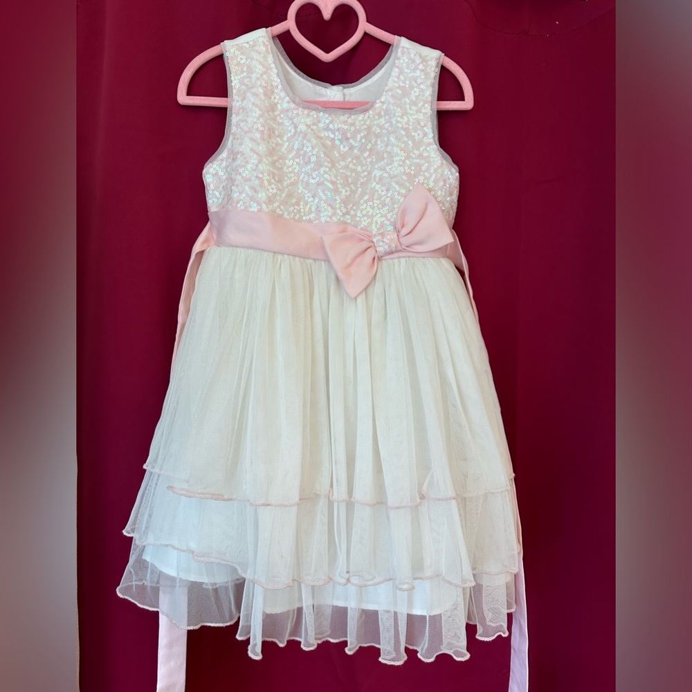 Price Drop - Jona Michelle White formal dress with pale pink sequins